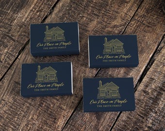 Cajas de cerillas con ilustraciones de casas personalizadas, regalos personalizados para inauguración de la casa, recuerdos de lujo para el hogar, cerillas vintage modernas, artículos para fiestas de nueva casa.