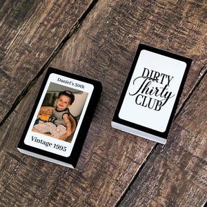 Dirty Thirty Club Matchboxes, Custom Photo Birthday Favors, Vintage 1995 Birthday Decor, 30th Birthday Party Keepsakes, Milestone Matches image 4