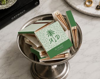 Personalized Wedding Matchbooks, Palm Tree Matchbox Favors, Tropical Destination Wedding Guest Gifts, Custom Monogram Matchbook
