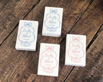 Custom Wedding Matchboxes – Bow, Ribbon & Swan Design – Elegant Wedding Matchbook – Romantic Guest Favors