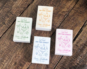 Cajas de cerillas personalizadas para despedidas de soltera, recuerdos de despedida de soltera en la playa, caja de cerillas "Último brindis en la costa", regalos costeros personalizados