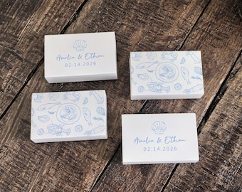 Cajas de cerillas personalizadas para bodas en la playa / Recuerdos costeros personalizados / Regalos para invitados a fiestas náuticas y cenas de ensayo de bodas en la playa