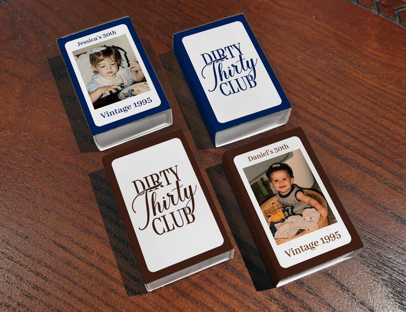 Dirty Thirty Club Matchboxes, Custom Photo Birthday Favors, Vintage 1995 Birthday Decor, 30th Birthday Party Keepsakes, Milestone Matches image 1