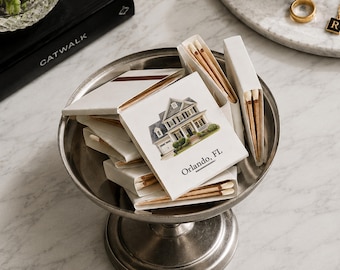 Custom Watercolor House Portrait Matchbooks Personalized Wedding Favors New Home Gift Realtor Closing Gift Housewarming Matchbox