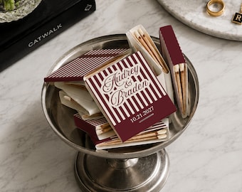 Custom Wedding Matchbooks Bulk Personalized Party Favors for Guests Elegant Stripe Design Monogram Match Books for Bridal Shower Events