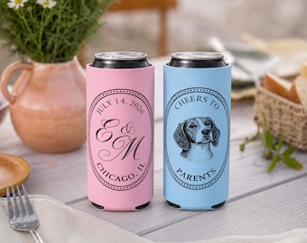 Custom Dog Wedding Can Cooler, Personalized Pet Portrait Koozie, Dog Mom Gift, Wedding Favor for Dog Lovers, Engagement Party Decor