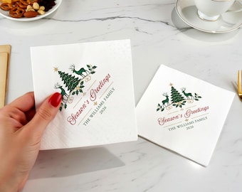 Custom Christmas Napkins Personalized Holiday Cocktail Napkins Family Name Seasons Greetings Dinner Table Decor Paper Party Supplies