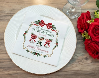 Personalized Christmas Napkins, Custom Holiday Wedding Napkins, Christmas Cocktail Napkins, Winter Wedding Favor, Bridal Shower Party Decor