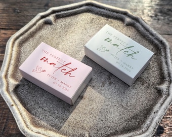 Cajas de cerillas personalizadas para bodas, paloma minimalista con rosa, caja de cerillas romántica personalizada, elegantes regalos para despedidas de soltera.