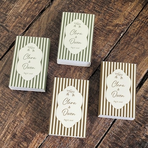 Personalized Vintage Wedding Matchboxes, Cocktail Glass Ribbon Match Box – Custom Wedding Favors with Names & Date, Retro Striped Design