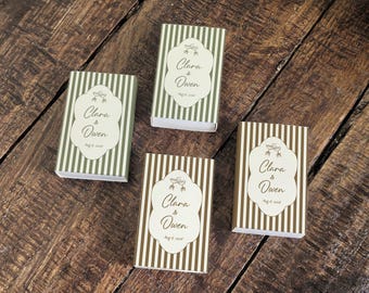 Cajas de cerillas vintage personalizadas para bodas, caja de cerillas con cinta para copas de cóctel, recuerdos de boda personalizados con nombre y fecha, diseño retro a rayas.