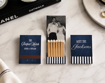 Boîtes d'allumettes personnalisées avec photos pour mariage, allumettes rayées personnalisées, cadeaux d'invités « L'allumette parfaite », décoration de bar pour la réception.