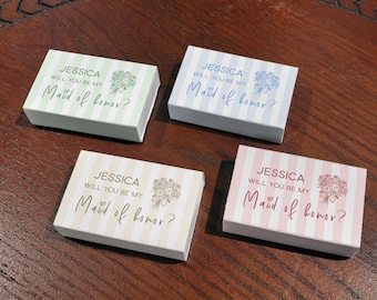 Cajas de cerillas personalizadas para propuesta de dama de honor, regalo personalizado "¿Serás mi dama de honor?", recuerdo de fiesta, propuesta de boda, caja de recuerdo.