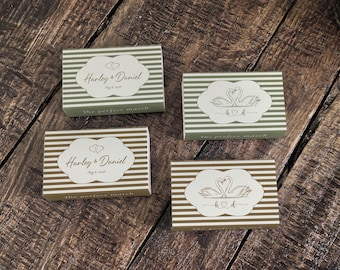 Recuerdo de boda personalizado con caja de cerillas, cajas de cerillas vintage con iniciales de cisne, cajas de cerillas personalizadas, regalo para invitados de boda, la combinación perfecta con rayas retro.