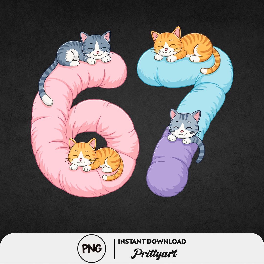 Cute 67 Cat Meme PNG Design, Funny Meme Design, Six Seven Cat PNG ...