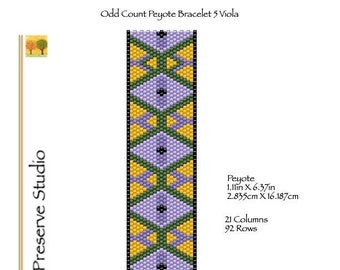 Odd Count Peyote Bracelet Pattern, Delica Bead Pattern, Peyote Stitch Pattern, 5 Viola