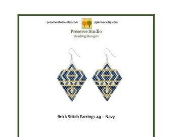 Brick Stitch Earring Pattern, Brick Stitch, Delica Beading Pattern, Drop Earrings, 49 Navy