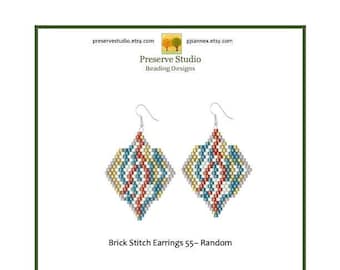 Brick Stitch Earring Pattern, Brick Stitch, Delica Beading Pattern, Drop Earrings, 55 Random
