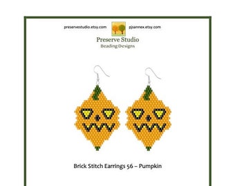 Brick Stitch Pattern, Delica Beading Pattern, Halloween Pattern, 56 Pumpkin