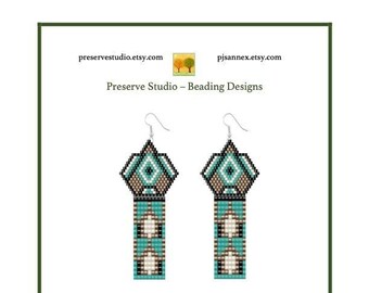 Brick Stitch Earring Pattern, Fringe Earrings, Delica Beading Pattern, Drop Earrings, #44 Marina