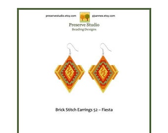 Brick Stitch Earring Pattern, Brick Stitch, Delica Beading Pattern, Drop Earrings, 52 Fiesta