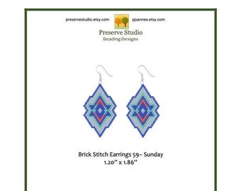 Brick Stitch Earring Pattern, Brick Stitch, Delica Beading Pattern, Drop Earrings, 59 Sunday