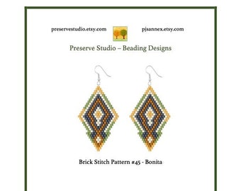 Brick Stitch Earring Pattern, Brick Stitch, Delica Beading Pattern, Drop Earrings, 45 Bonita