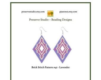 Brick Stitch Earring Pattern, Brick Stitch, Delica Beading Pattern, Drop Earrings, 42 Lavender