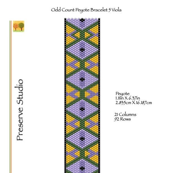 Odd Count Peyote Bracelet Pattern, Delica Bead Pattern, Peyote Stitch Pattern, 5 Viola