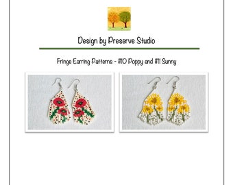 Brick Stitch Pattern, Fringe Earrings, Brick Earring Pattern, Delica Bead Pattern, Brick Earring Pattern 10 Poppy 11 Sunny