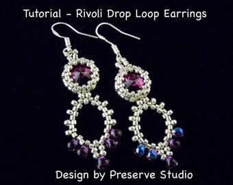 Beading Pattern, Beaded Rivoli, Earring Tutorial, Seed Bead Patterns, Rivoli Tutorial, Beaded Earring Pattern, Bead Pattern, DIY Earrings