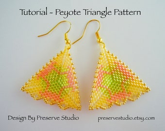 Peyote Earring Pattern, Seed Bead Pattern, Delica Bead, Triangle Pattern, Beading Tutorial, Peyote Stitch, Earring Tutorial