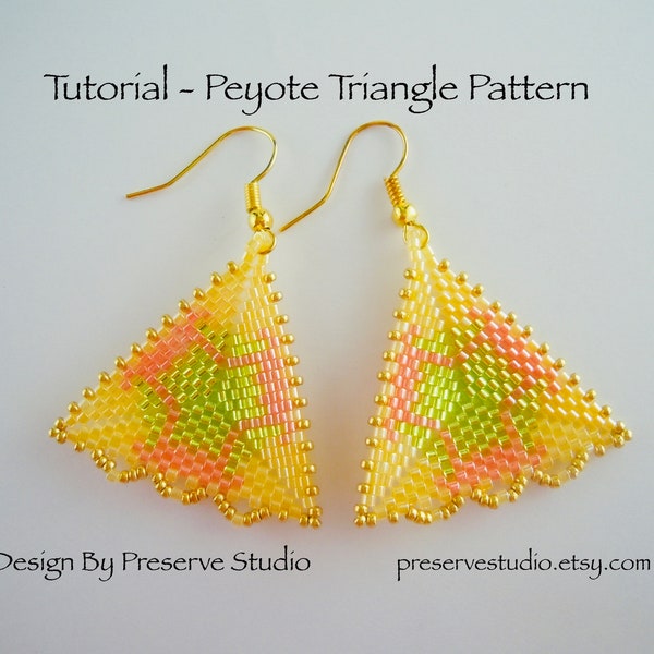 Peyote Earring Pattern, Seed Bead Pattern, Delica Bead, Triangle Pattern, Beading Tutorial, Peyote Stitch, Earring Tutorial