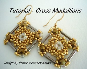 Earring Pattern, Seed Bead Pattern, Earring Tutorial, Seed Bead Tutorial, Cross Medallions, Tutorial, How to make earrings,