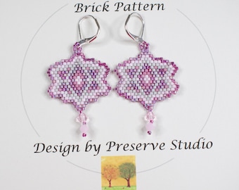 Brick Stitch Pattern, Beaded Earring Tutorial, Brick Earring Pattern, Delica Bead Pattern, Brick Earring Pattern 18 Motif