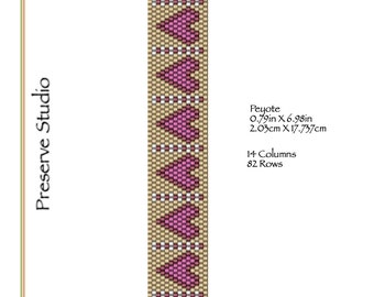 Even Count Peyote Pattern, Beaded Bracelet Pattern, Peyote Stitch Pattern, 11/0 Miyuki Delica Beads, Peyote Pattern, Beaded Bracelet, Hearts