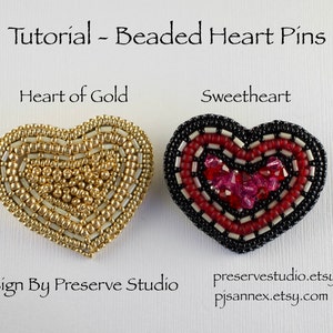Beading Tutorial, Bead Embroidery Tutorial, Beaded Heart Pin, Valentine Heart, Heart of Gold, Heart Pin, Hat Pin, Scarf Pin, Sweater Pin