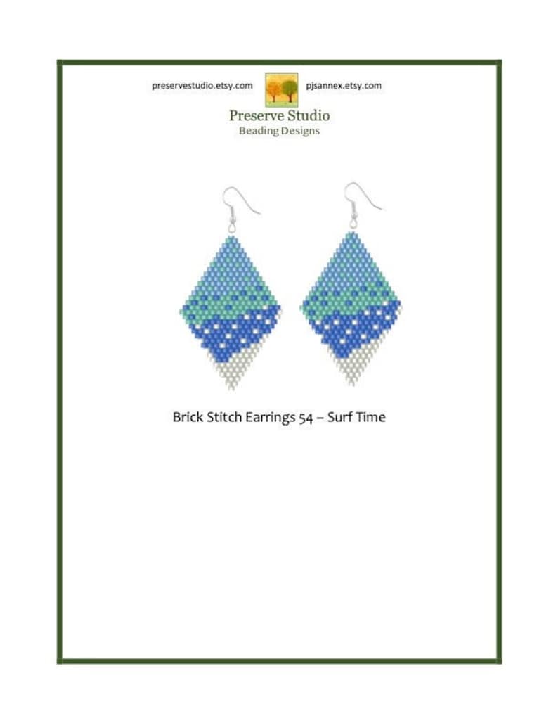 Brick Stitch Earring Pattern, Brick Stitch, Delica Beading Pattern, Drop Earrings, 54 Surf Time image 1