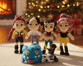 6 in 1 Kpop Crochet Pattern Bundle PDF | Kpop Demon Hunters Amigurumi Pattern | Rumi,Mira,Zoey Chibi Doll Pattern | Low-Sew Animals Pattern