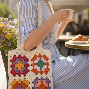 Granny Square Crochet Bag Pattern | Beach Tote Bag Pattern PDF | Easy Shoulder Tote Bag | Square Scramble Sack | Boho Colorful Tote Bag |