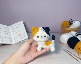 三毛猫の編みぐるみキーホルダー - かぎ針編みのパターン（PDF