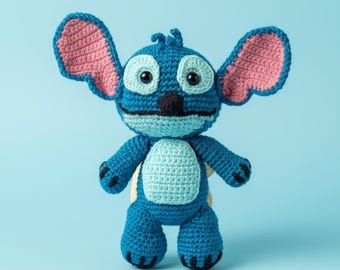 Stitch motif au crochet Amigurumi | Joli jouet Amigurumi inspiré de Disney | Motif au crochet bleu extraterrestre PDF pour peluches | Animaux et cadeau fait main