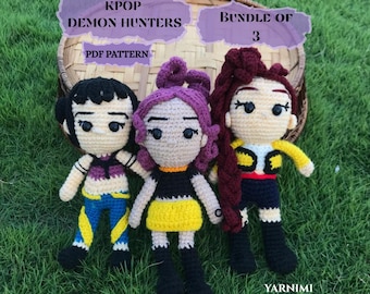 Huntrix Kpop Demon Hunters Crochet Bundle | Kpop Girl Group Amigurumi Dolls | Rumi Mira Zoey Crochet Doll PDF | Kpop Idol English Pattern |