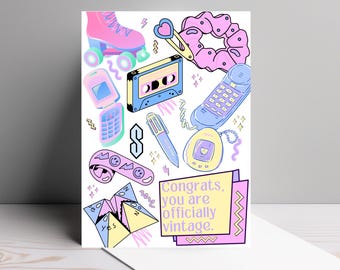 Tarjeta de cumpleaños vintage divertida / Tarjeta de felicitación nostálgica de los 90