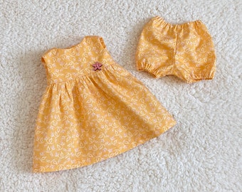 Waldorf Doll Clothes, Organic Dress Set, 16 inch Waldorf Doll Outfit, Yellow Dress