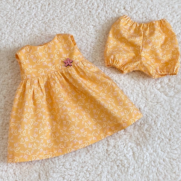 Waldorf Doll Clothes, Organic Dress Set, 16 inch Waldorf Doll Outfit, Yellow Dress