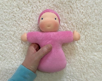 Organic Waldorf Doll, 8 Inches, Pink with Light Skin, Ready To Ship