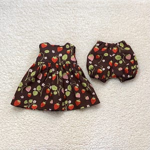 16 Inch Organic Dress and Short Bloomers for Your Waldorf Doll, Brown Strawberry Print