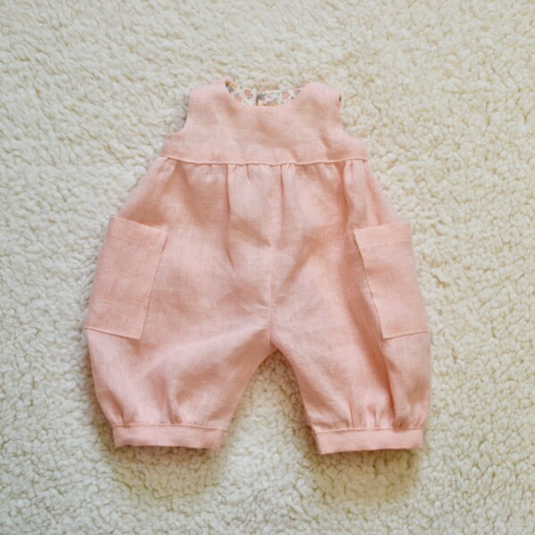 Hawthorn Dungarees for Your 16 Inch Waldorf Doll, Pink Linen