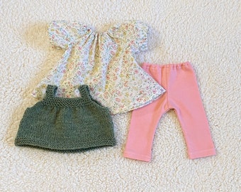 Waldorf Clothes for 16 Inch Steiner Doll, Dress and Leggings with Knitted Pinafore, Ready to Ship